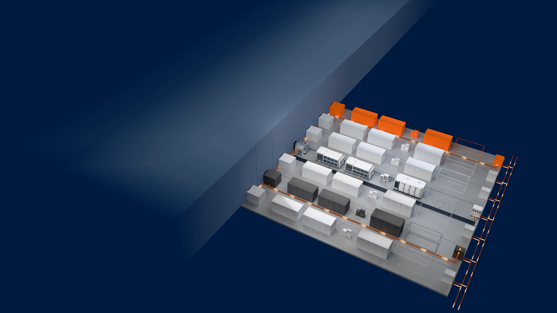 Built-in bypass and a reserve block.: Every block has an automatic bypass in its ring main unit, and the pod carries one reserve block. If a block is taken out of service, the bypass closes and the reserve picks up its load. The hall never sees the change.